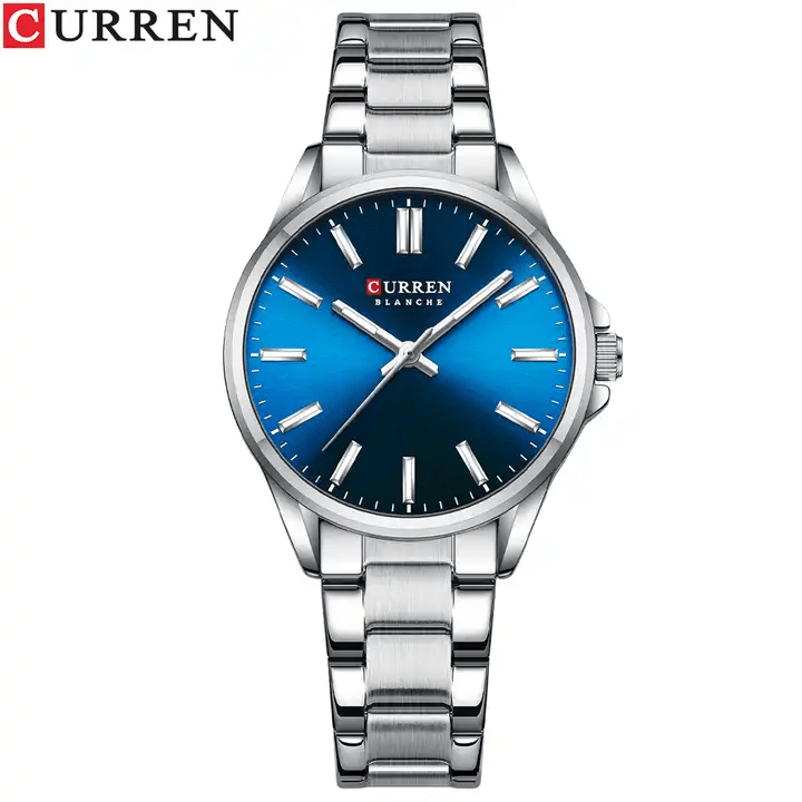 C-9090L Curren Blue Dial Silver Stainless Steel Analog Quartz Women's Watch. - Timecheck
