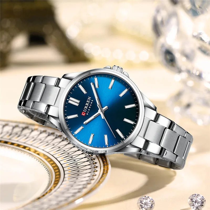 C-9090L Curren Blue Dial Silver Stainless Steel Analog Quartz Women's Watch. - Timecheck