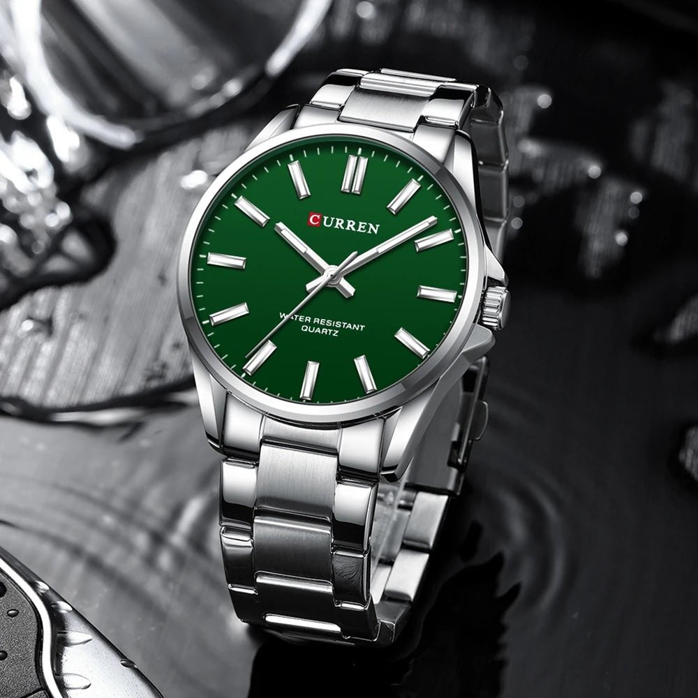 C-9090L Curren green Dial Silver Stainless Steel Analog Quartz Women's Watch. - Timecheck