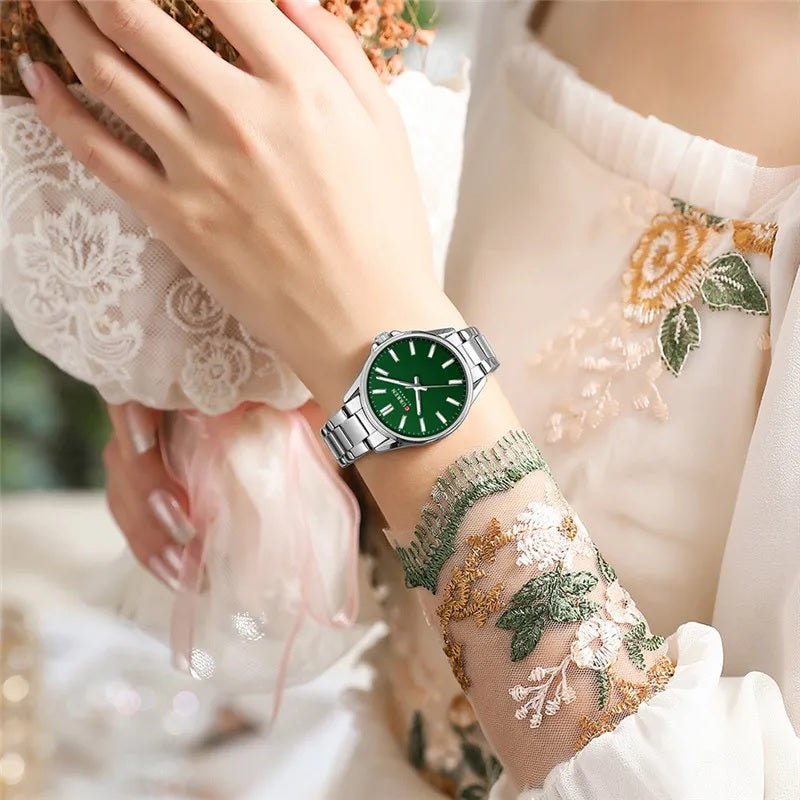 C-9090L Curren green Dial Silver Stainless Steel Analog Quartz Women's Watch. - Timecheck