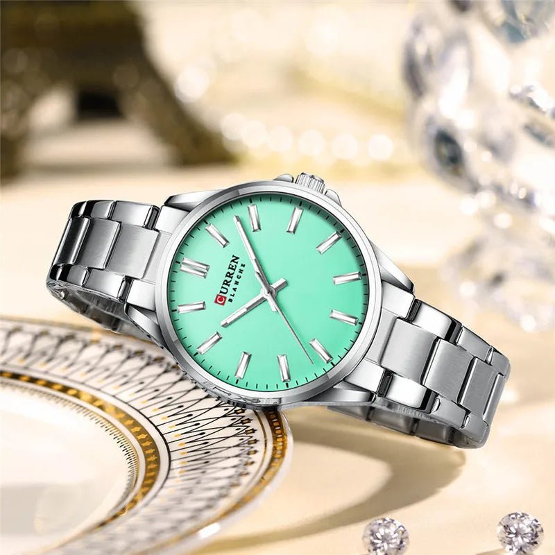 C-9090L Curren sea green Dial Silver Stainless Steel Analog Quartz Women's Watch. - Timecheck