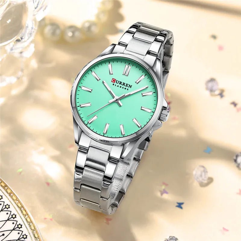 C-9090L Curren sea green Dial Silver Stainless Steel Analog Quartz Women's Watch. - Timecheck