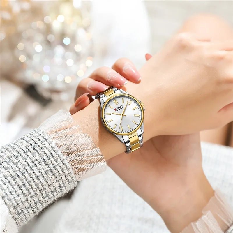 C-9090L Curren white Dial Silver-gold Stainless Steel Analog Quartz Women's Watch. - Timecheck