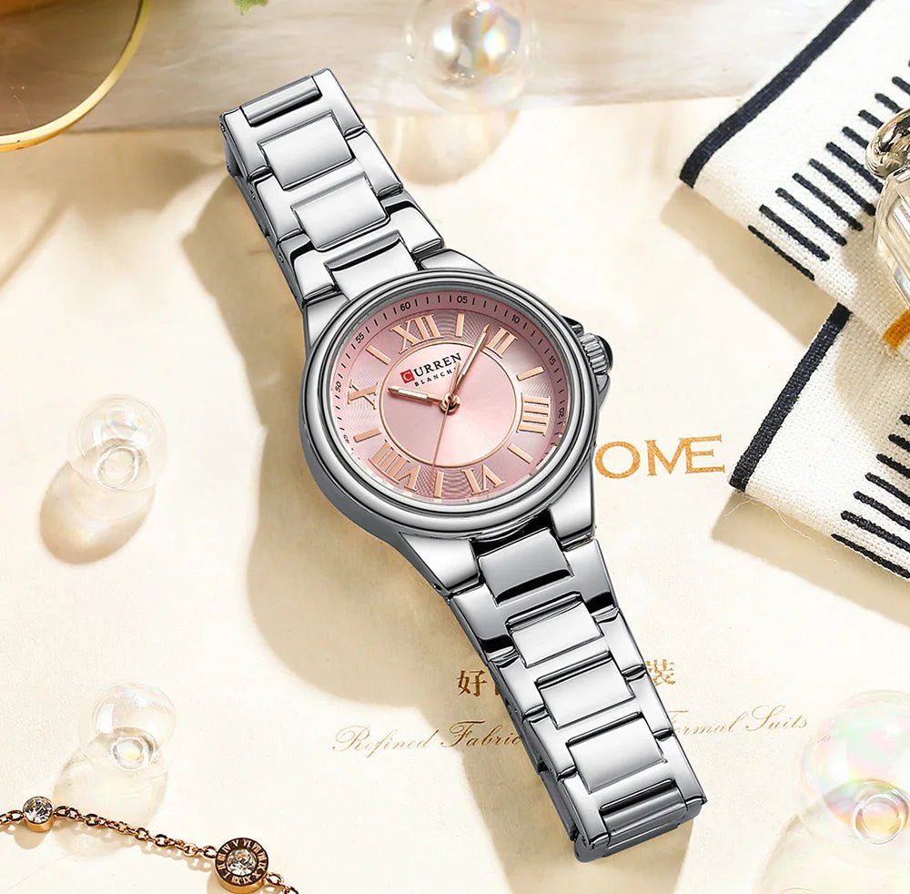 C-9091L Curren pink Dial silver Stainless Steel Analog Quartz Women's Watch. - Timecheck