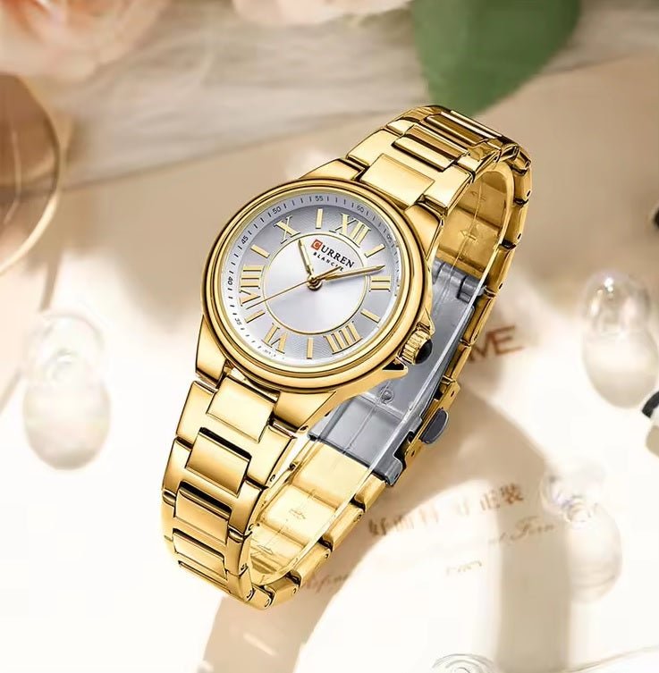 C-9091L Curren Silver Dial Golden Stainless Steel Analog Quartz Women's Watch. - Timecheck