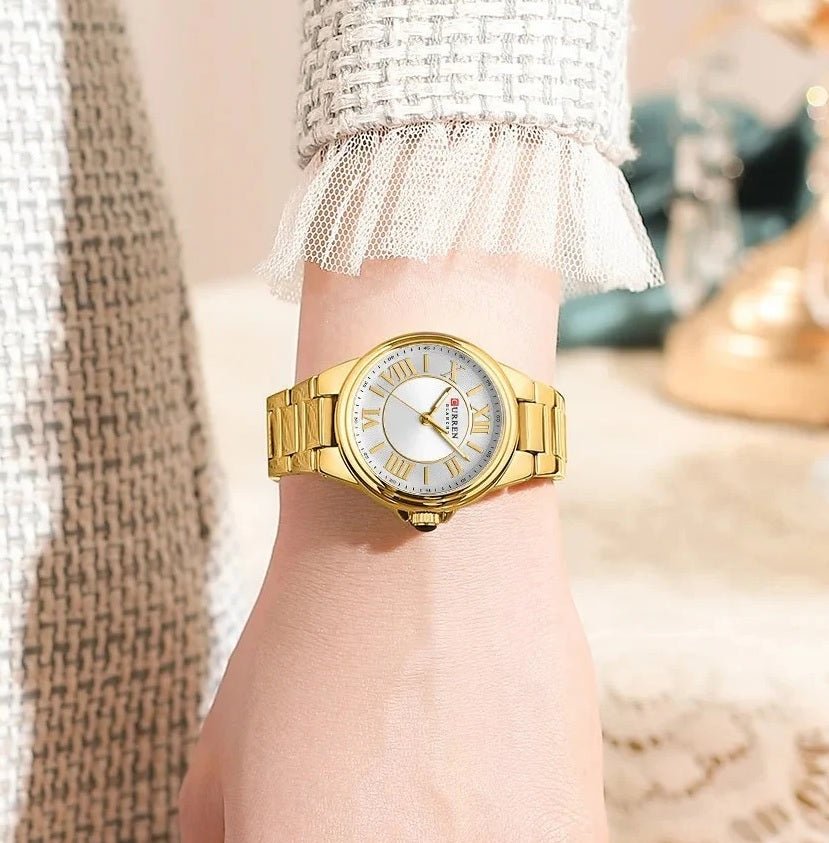 C-9091L Curren Silver Dial Golden Stainless Steel Analog Quartz Women's Watch. - Timecheck