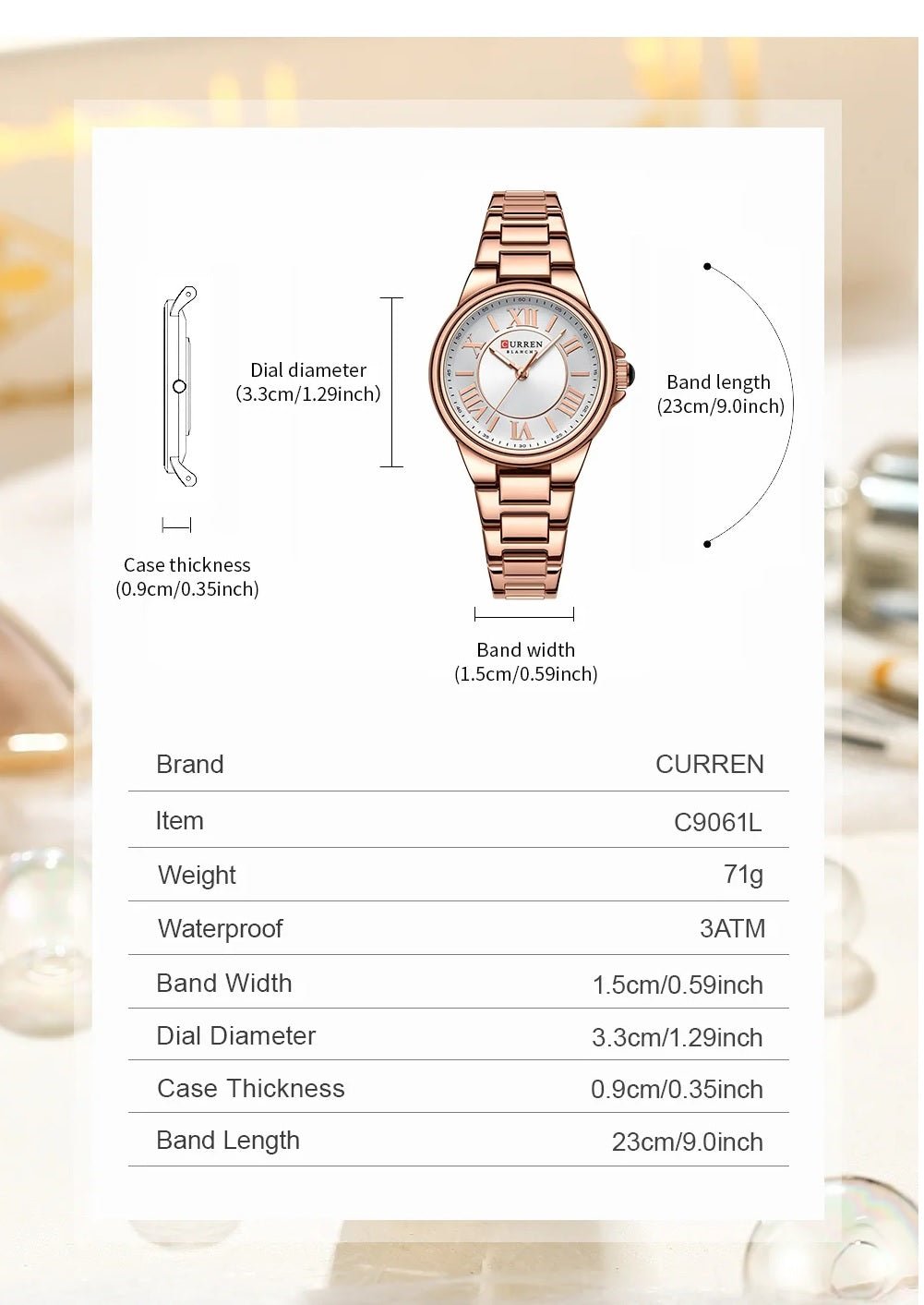 C-9091L Curren Silver Dial rose gold Stainless Steel Analog Quartz Women's Watch. - Timecheck