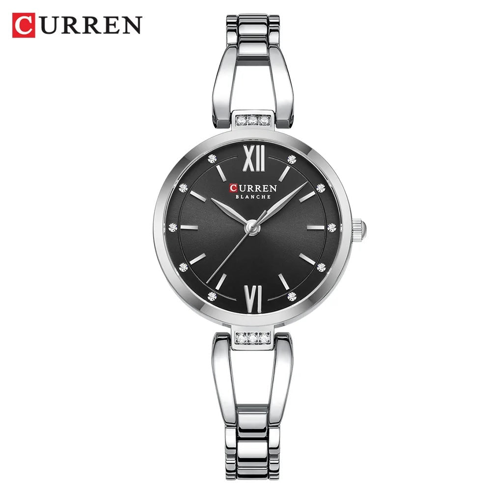 C-9092L Curren Black Dial Silver Stainless Steel Chain Analog Quartz Women's fashion Watch. - Timecheck