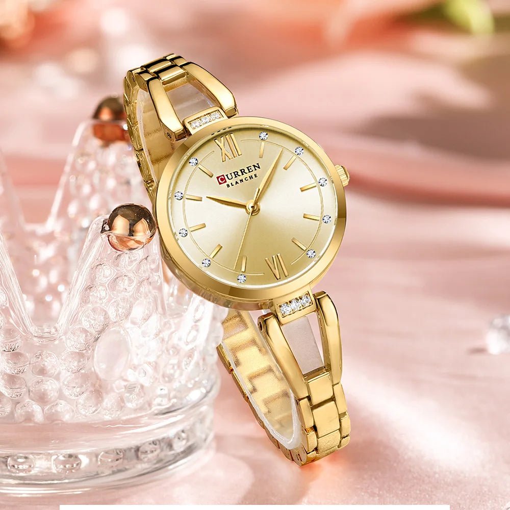 C-9092L Curren Golden Dial GOLDEN Stainless Steel Chain Analog Quartz Women's fashion Watch. - Timecheck