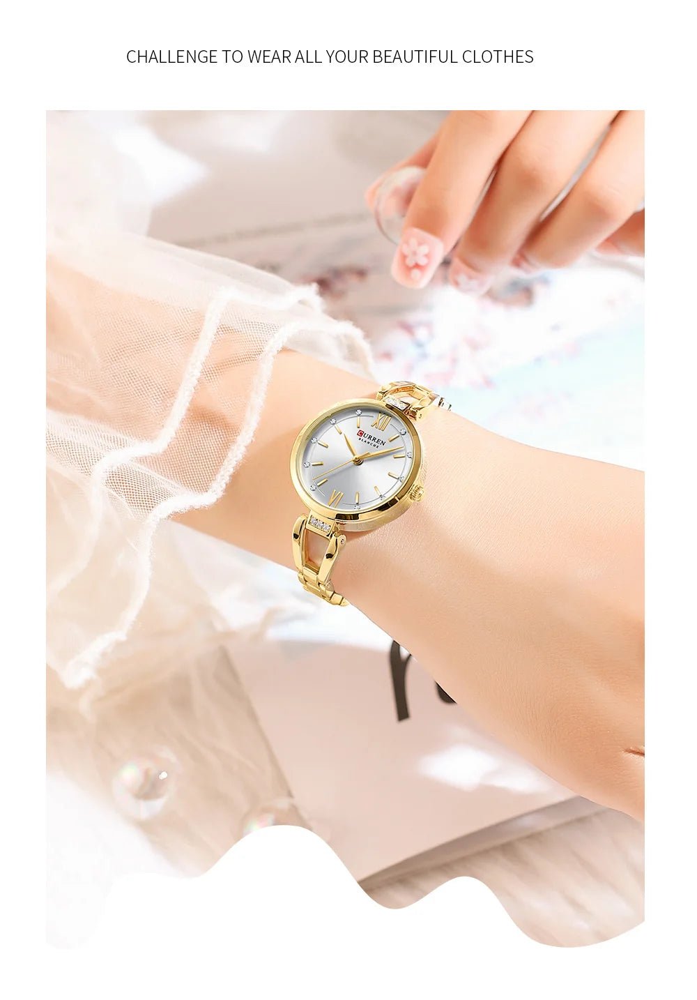C-9092L Curren White Dial GOLDEN Stainless Steel Chain Analog Quartz Women's fashion Watch - Timecheck