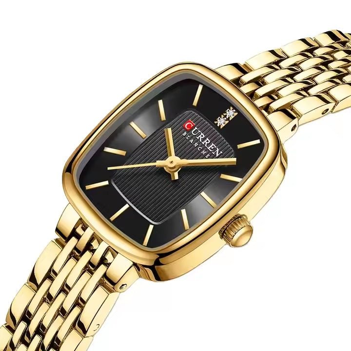 C-9093L Curren Black Dial golden Stainless Chain Steel Analog Quartz Women's Watch. - Timecheck