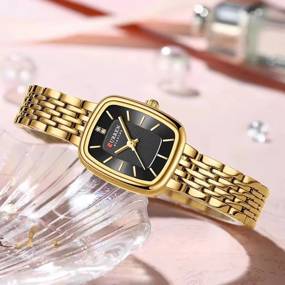 C-9093L Curren Black Dial golden Stainless Chain Steel Analog Quartz Women's Watch. - Timecheck
