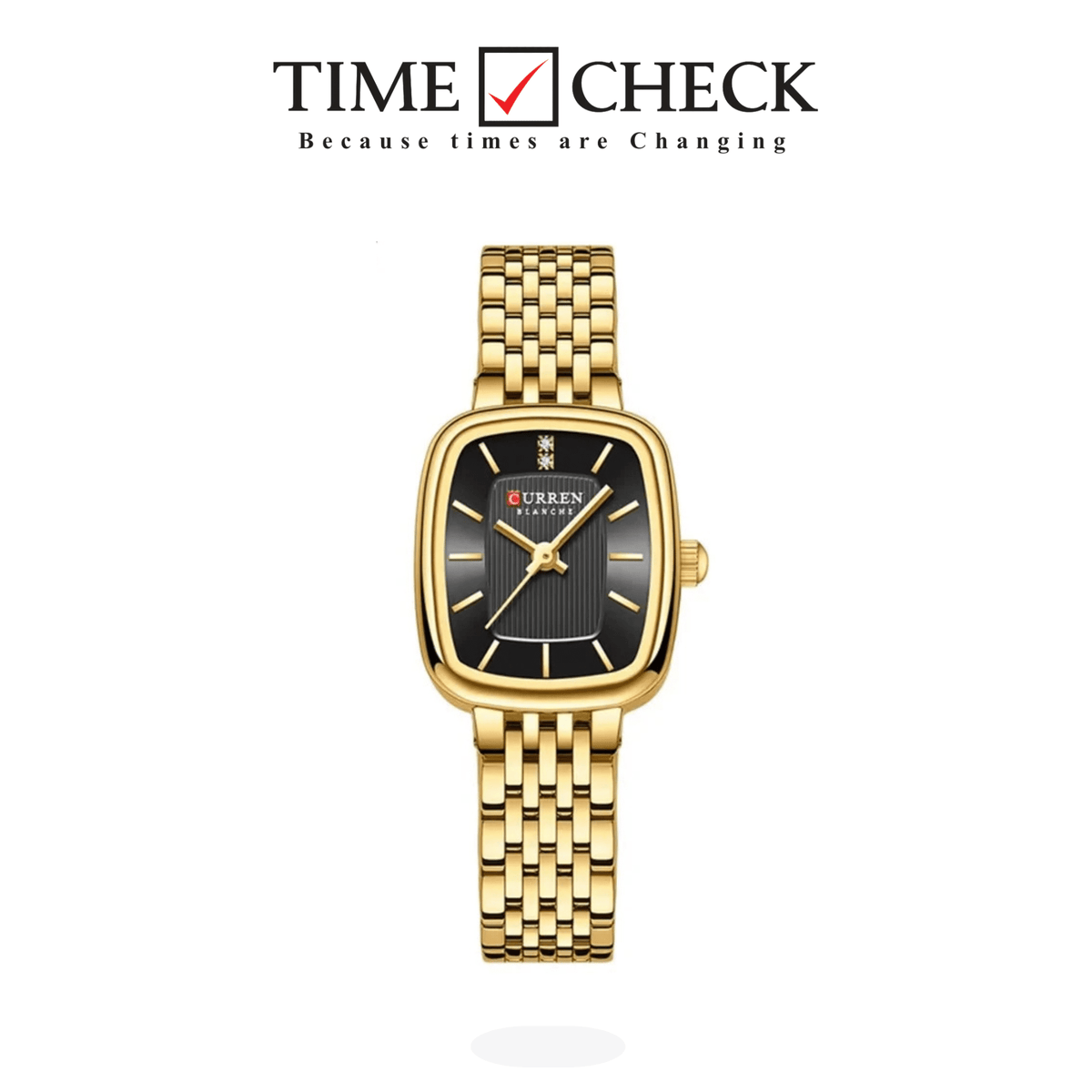 C-9093L Curren Black Dial golden Stainless Chain Steel Analog Quartz Women's Watch. - Timecheck