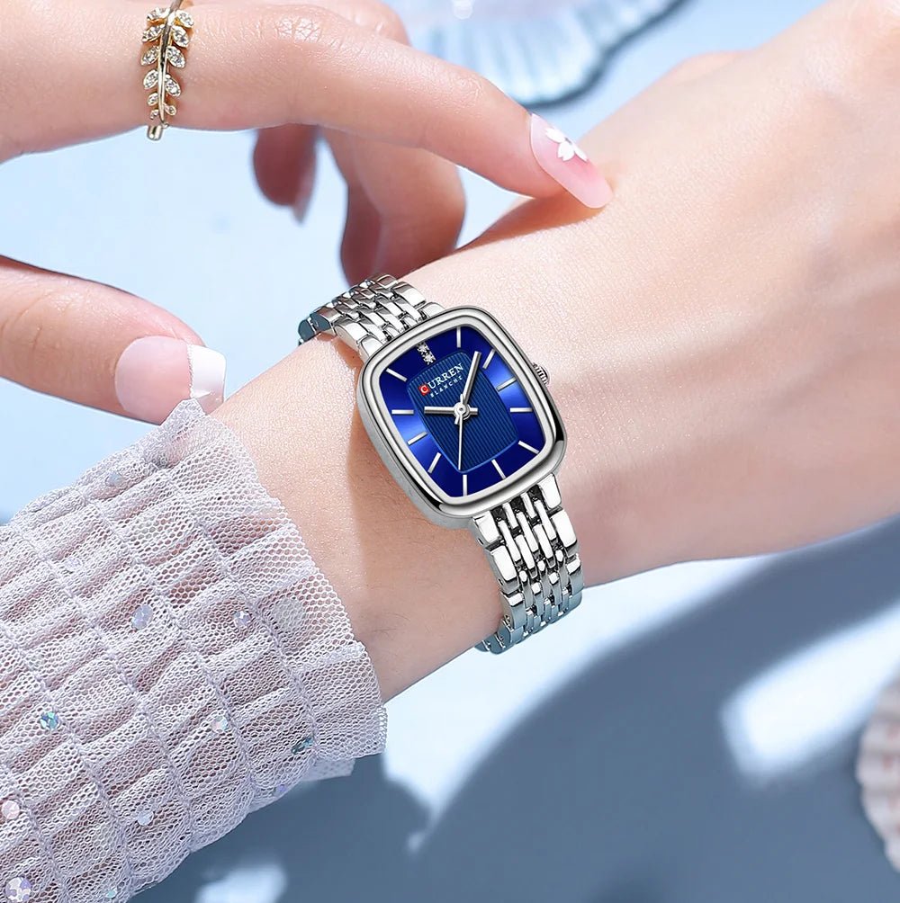 C-9093L Curren BLUE Dial SILVER Stainless Chain Steel Analog Quartz Women's Watch. - Timecheck