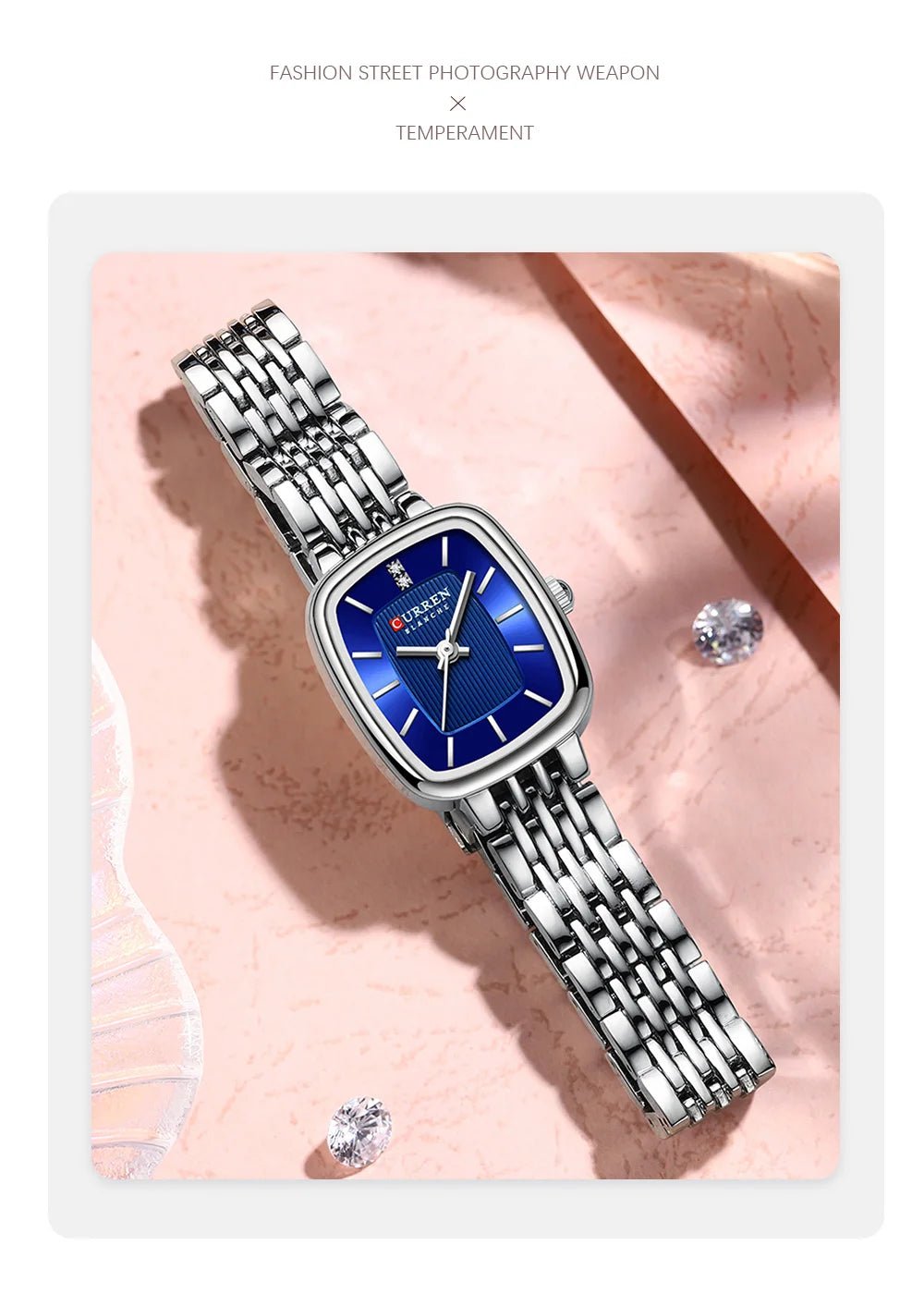 C-9093L Curren BLUE Dial SILVER Stainless Chain Steel Analog Quartz Women's Watch. - Timecheck