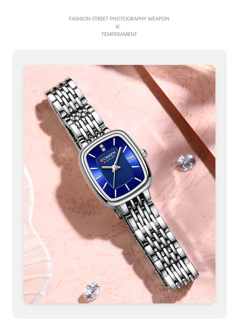 C-9093L Curren BLUE Dial SILVER Stainless Chain Steel Analog Quartz Women's Watch. - Timecheck