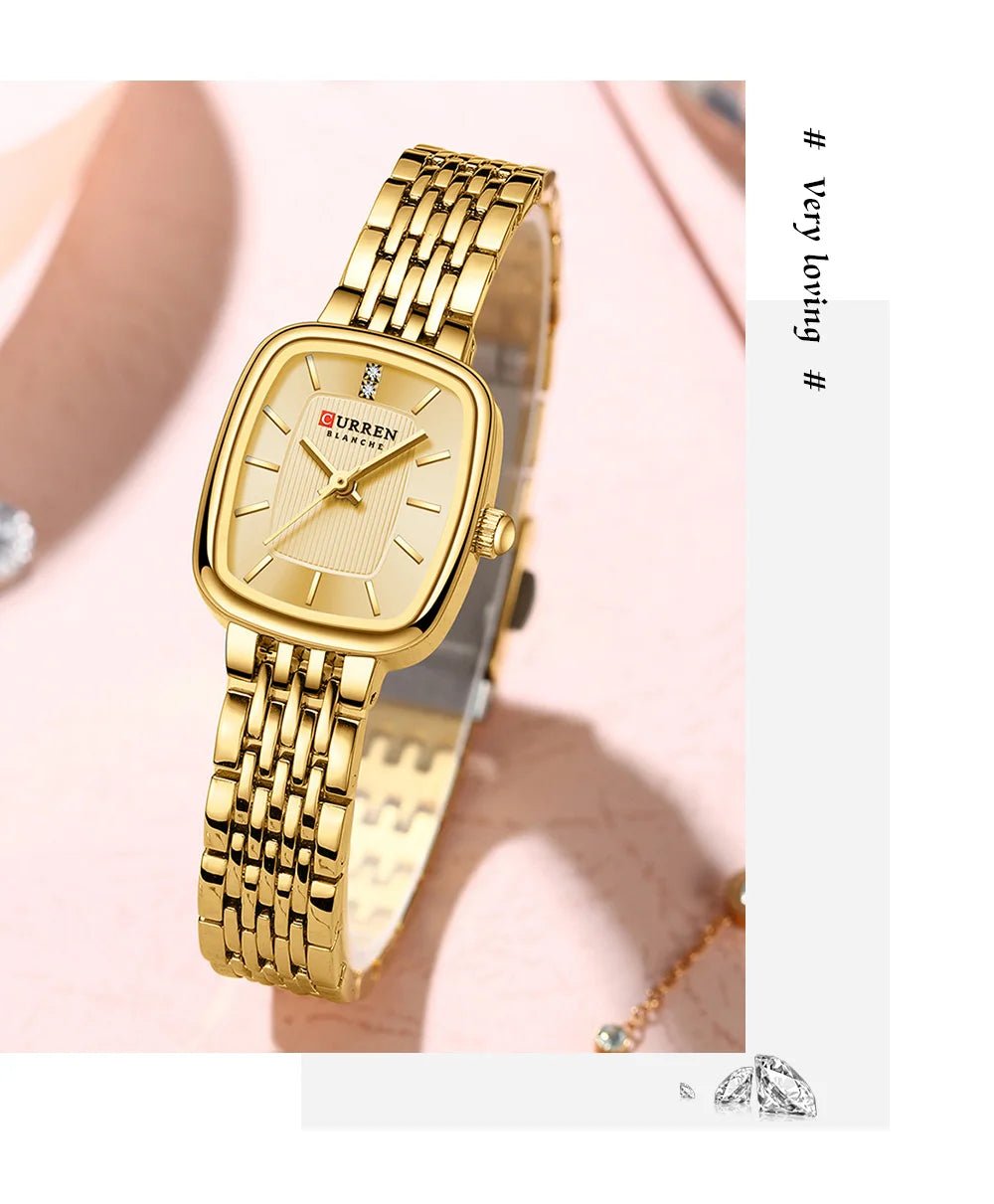 C-9093L Curren GOLDEN Dial golden Stainless Chain Steel Analog Quartz Women's Watch. - Timecheck