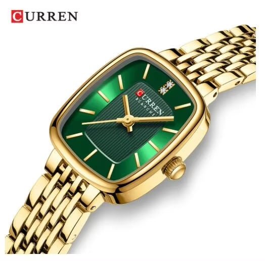 C-9093L Curren green Dial golden Stainless Chain Steel Analog Quartz Women's Watch. - Timecheck