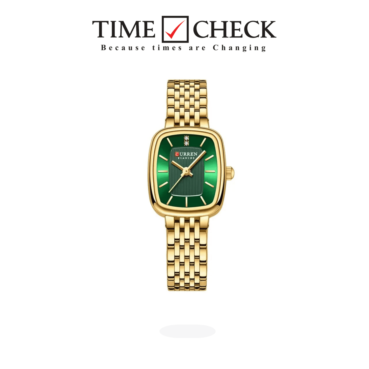C-9093L Curren green Dial golden Stainless Chain Steel Analog Quartz Women's Watch. - Timecheck