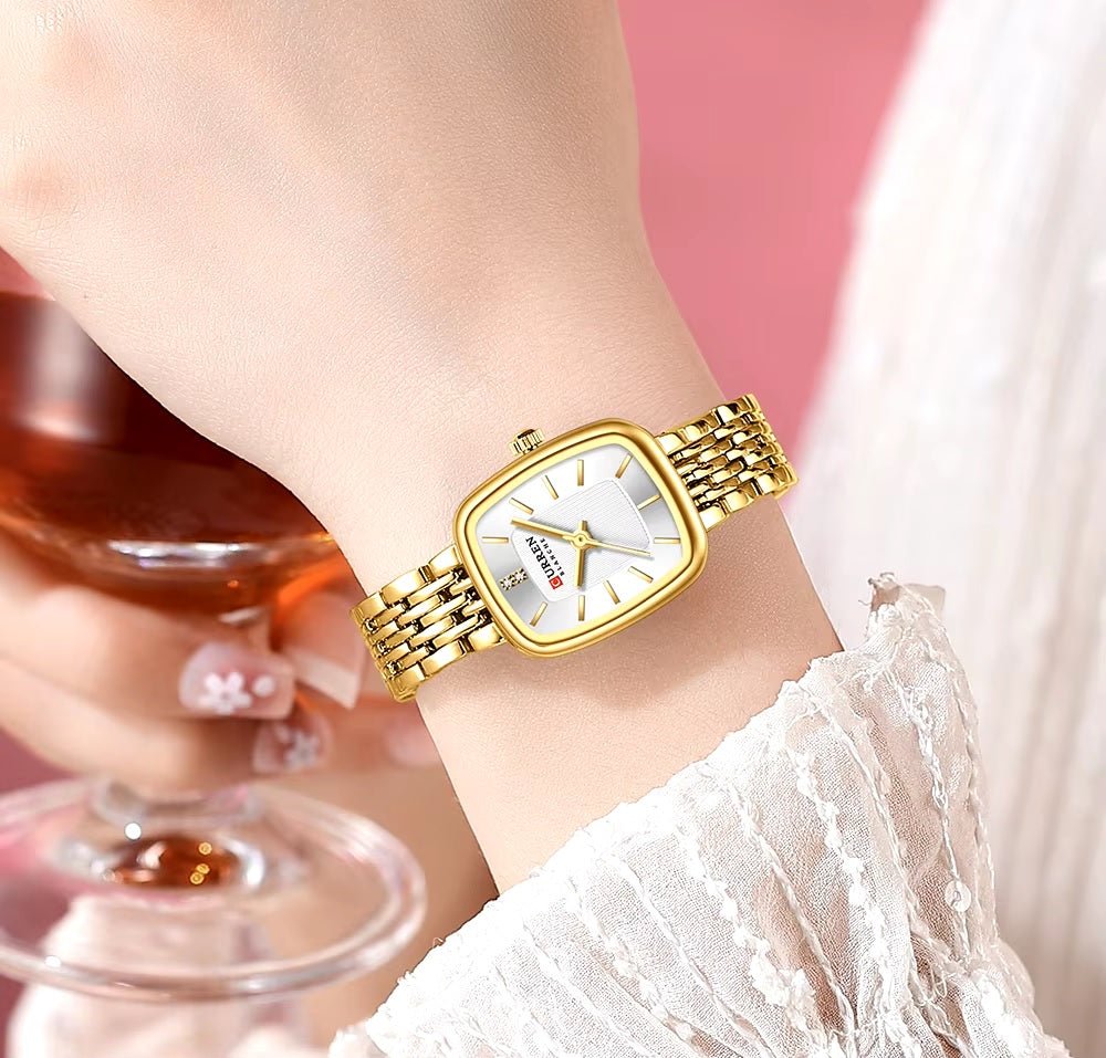 C-9093L Curren White Dial golden Stainless Chain Steel Analog Quartz Women's Watch. - Timecheck