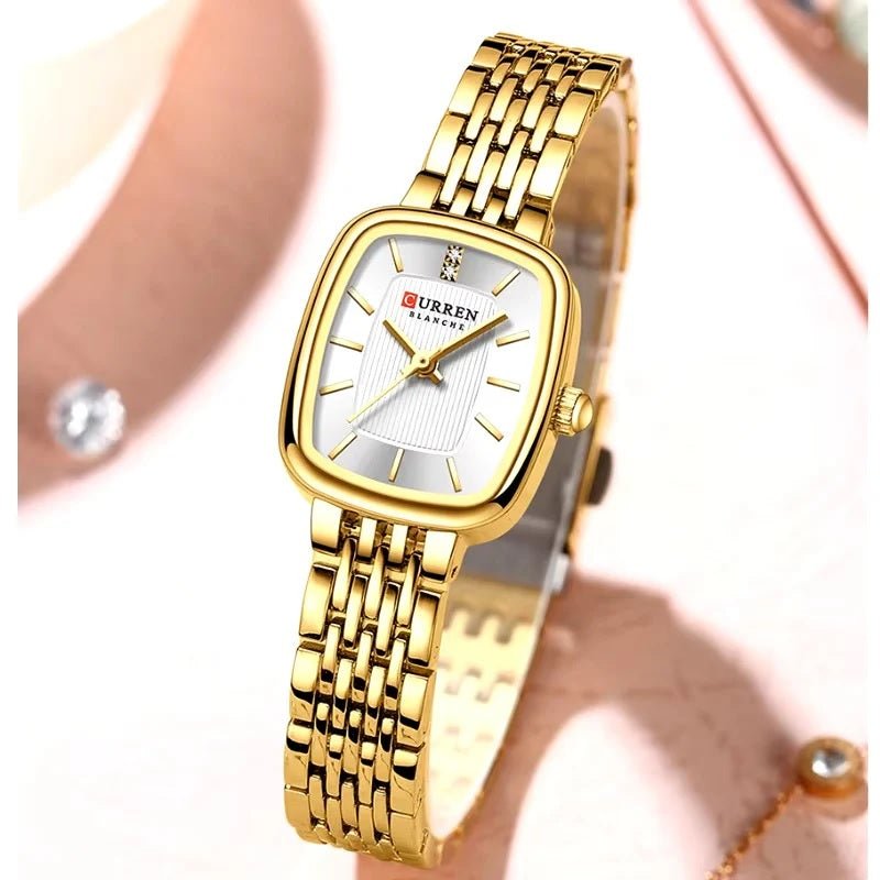 C-9093L Curren White Dial golden Stainless Chain Steel Analog Quartz Women's Watch. - Timecheck