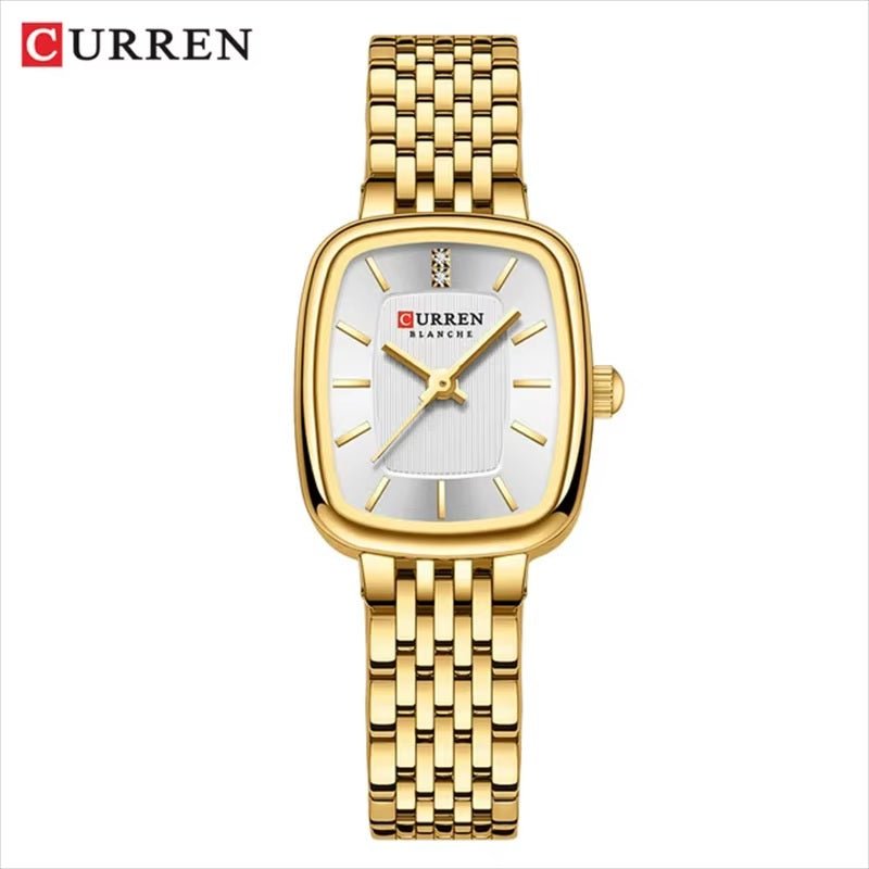 C-9093L Curren White Dial golden Stainless Chain Steel Analog Quartz Women's Watch. - Timecheck