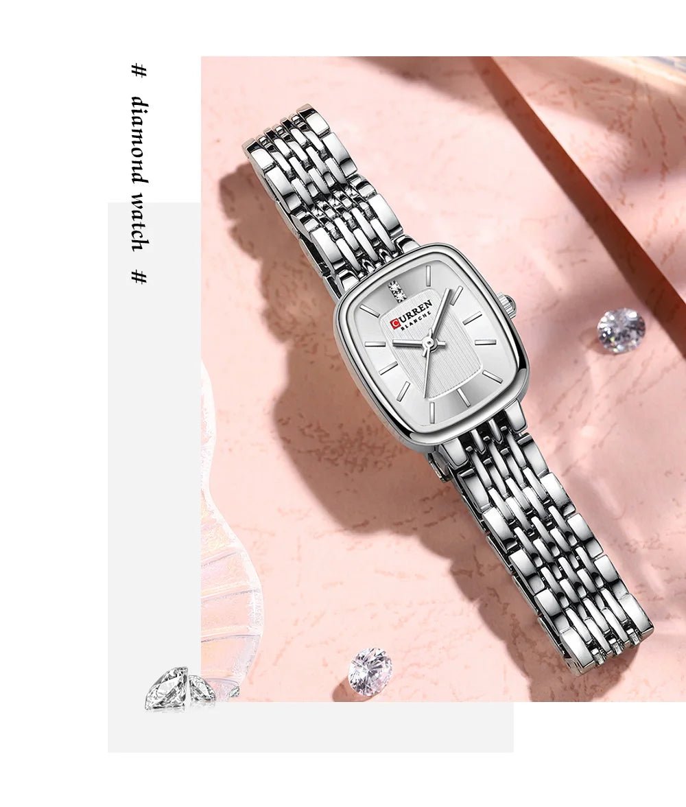 C-9093L Curren WHITE Dial SILVER Stainless Chain Steel Analog Quartz Women's Watch - Timecheck
