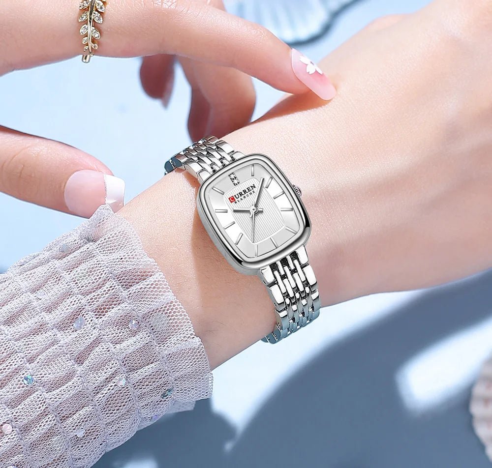 C-9093L Curren WHITE Dial SILVER Stainless Chain Steel Analog Quartz Women's Watch - Timecheck