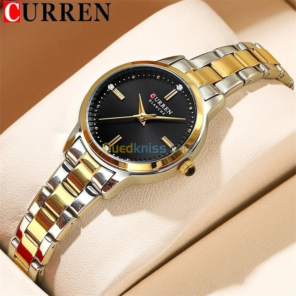 C-9094L Curren black Dial silver-gold Stainless Steel Chain Analog Quartz Women's fashion Watch. - Timecheck