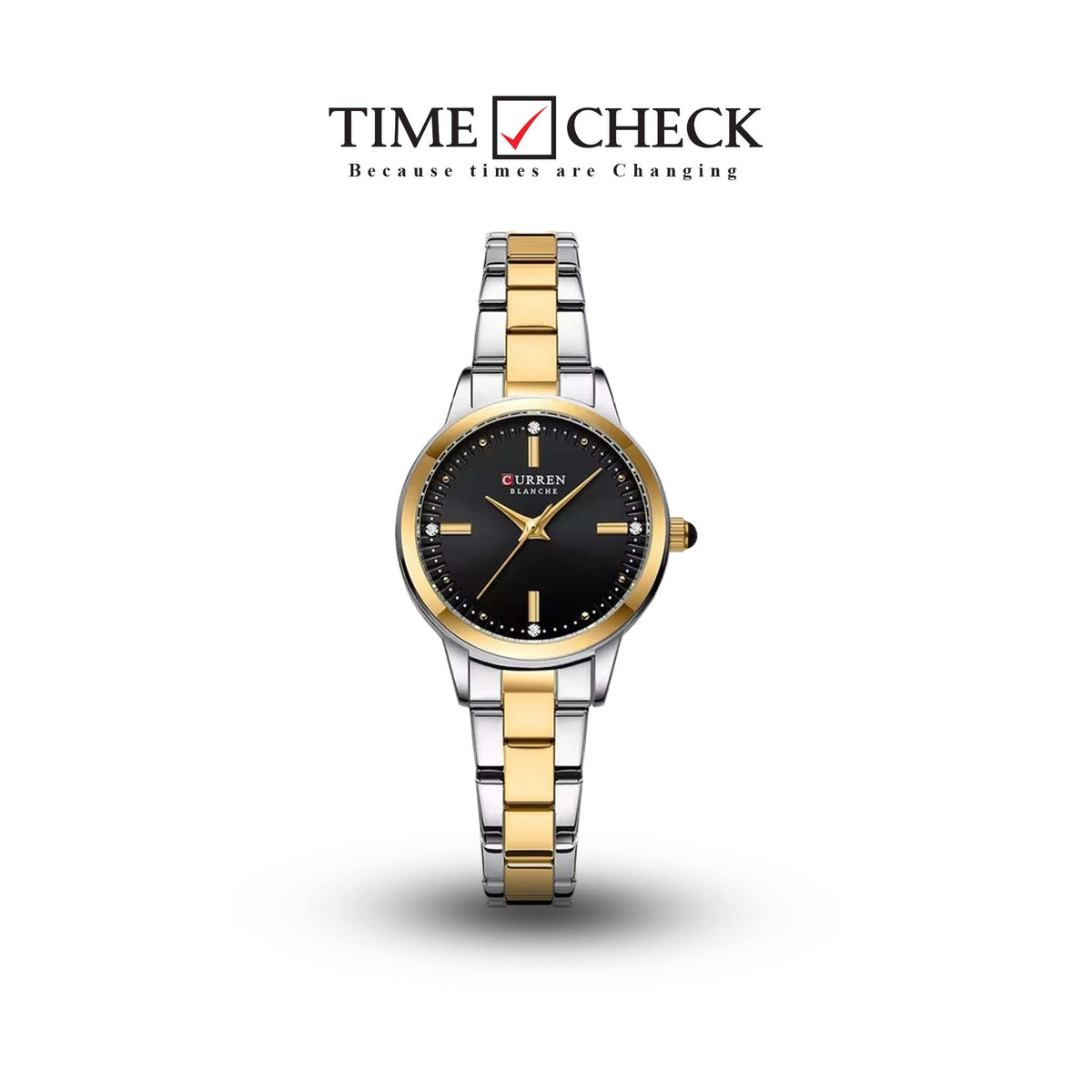 C-9094L Curren black Dial silver-gold Stainless Steel Chain Analog Quartz Women's fashion Watch. - Timecheck