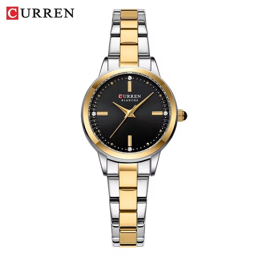C-9094L Curren black Dial silver-gold Stainless Steel Chain Analog Quartz Women's fashion Watch. - Timecheck