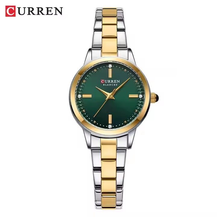 C-9094L Curren GREEN Dial silver-gold Stainless Steel Chain Analog Quartz Women's fashion Watch. - Timecheck