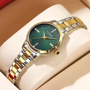C-9094L Curren GREEN Dial silver-gold Stainless Steel Chain Analog Quartz Women's fashion Watch. - Timecheck