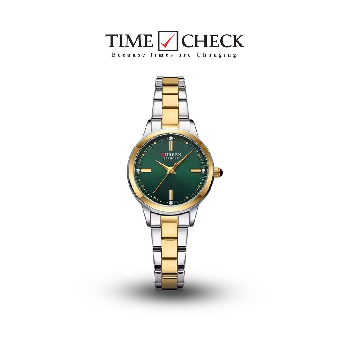 C-9094L Curren GREEN Dial silver-gold Stainless Steel Chain Analog Quartz Women's fashion Watch. - Timecheck