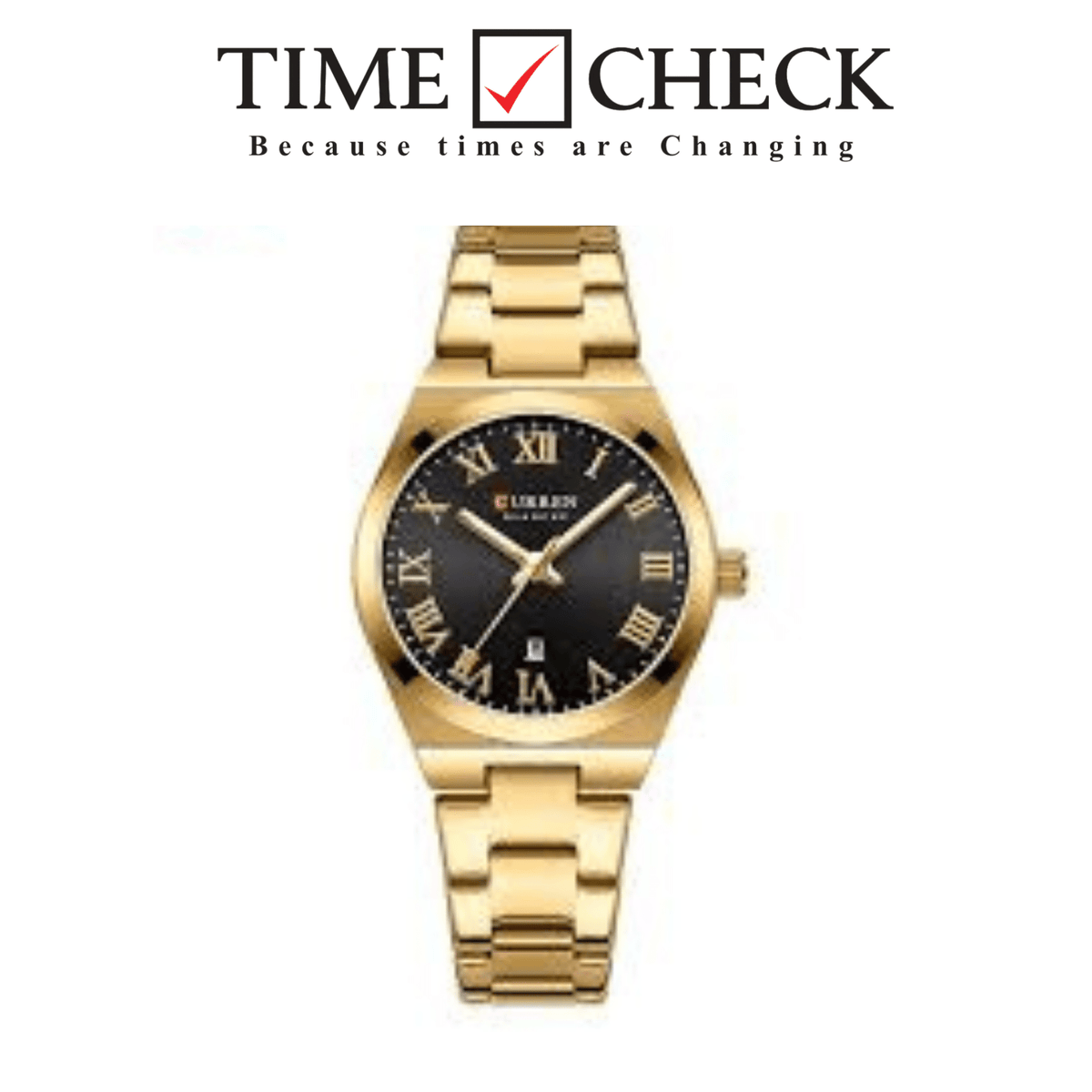 C-9095L Curren Black Dial Golden Stainless Chain Steel Analog Quartz Women's Watch - Timecheck