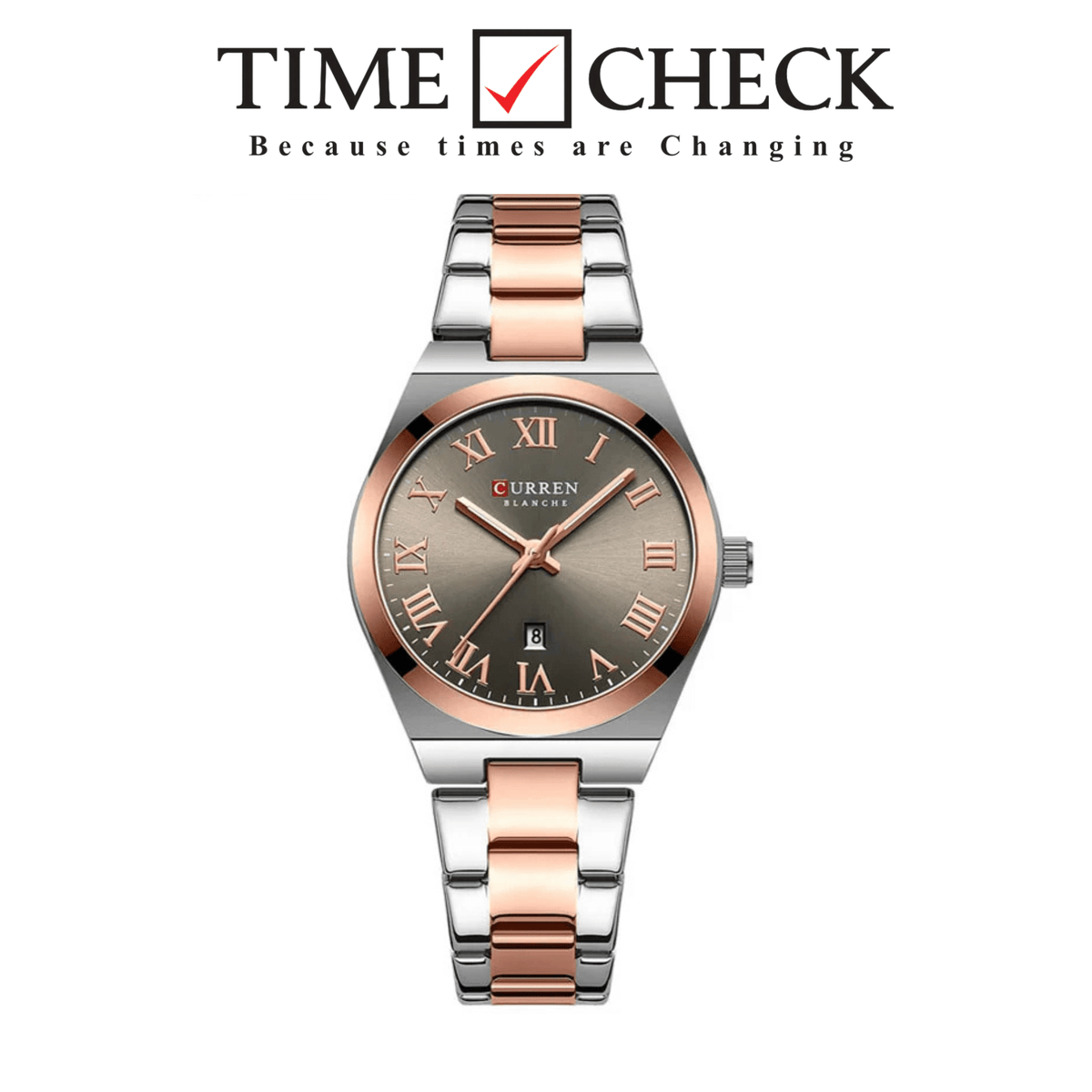 C-9095L Curren Brown Dial Silver Brown Stainless Chain Steel Analog Quartz Women's Watch - Timecheck