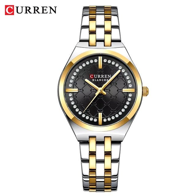 C-9096L Curren BLACK Dial gold silver Stainless Chain Steel Analog Quartz Women's Watch. - Timecheck