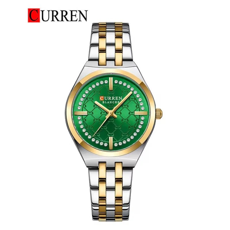 C-9096L Curren green Dial gold silver Stainless Chain Steel Analog Quartz Women's Watch. - Timecheck