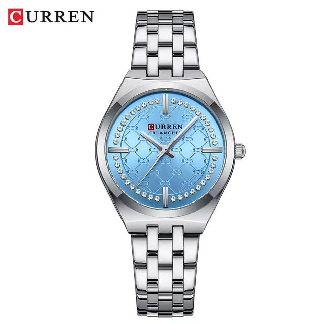 C-9096L Curren SKY BLUE Dial silver Stainless Chain Steel Analog Quartz Women's Watch. - Timecheck