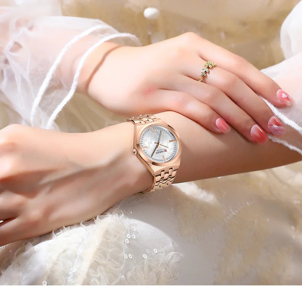 C-9096L Curren white Dial ROSE GOLD Stainless Chain Steel Analog Quartz Women's Watch. - Timecheck