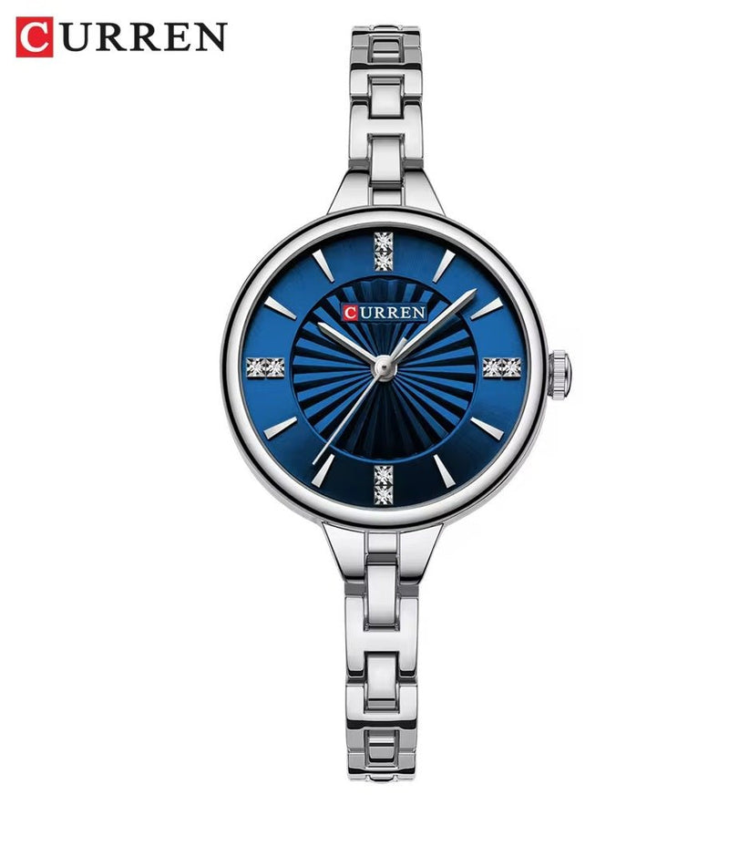 C-9097L Curren BLUE Dial SILVER Stainless Steel Chain Analog Quartz Women's fashion Watch. - Timecheck