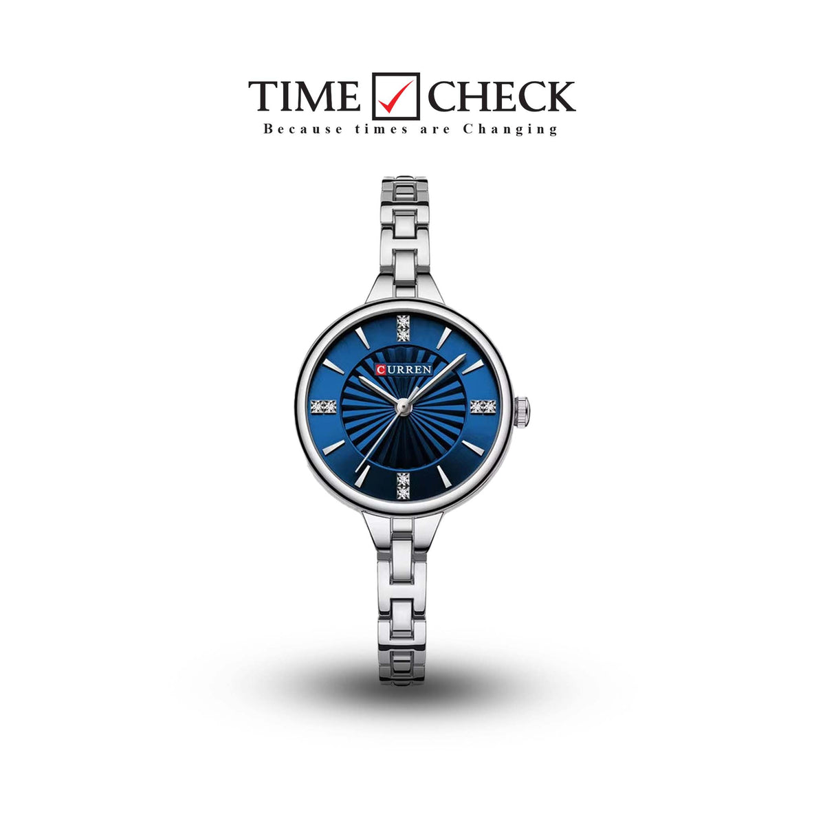 C-9097L Curren BLUE Dial SILVER Stainless Steel Chain Analog Quartz Women's fashion Watch. - Timecheck