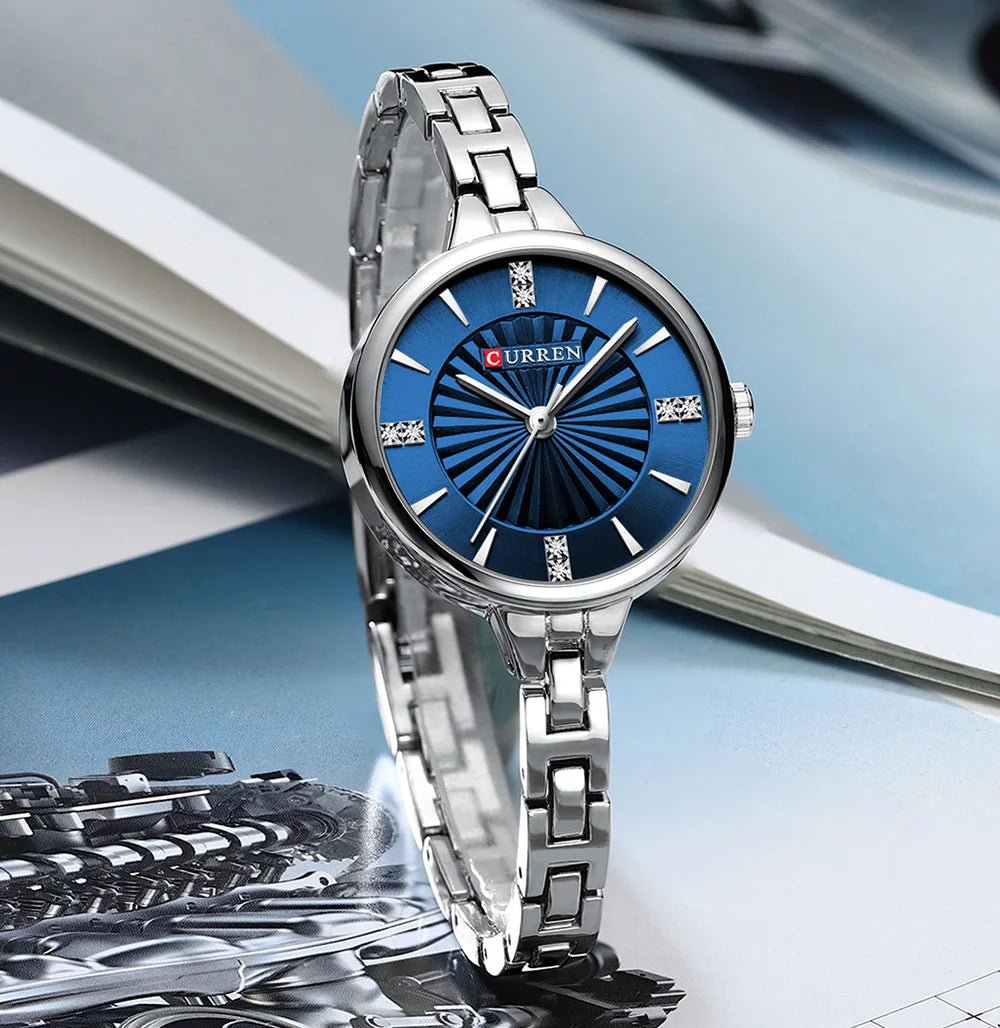 C-9097L Curren BLUE Dial SILVER Stainless Steel Chain Analog Quartz Women's fashion Watch. - Timecheck
