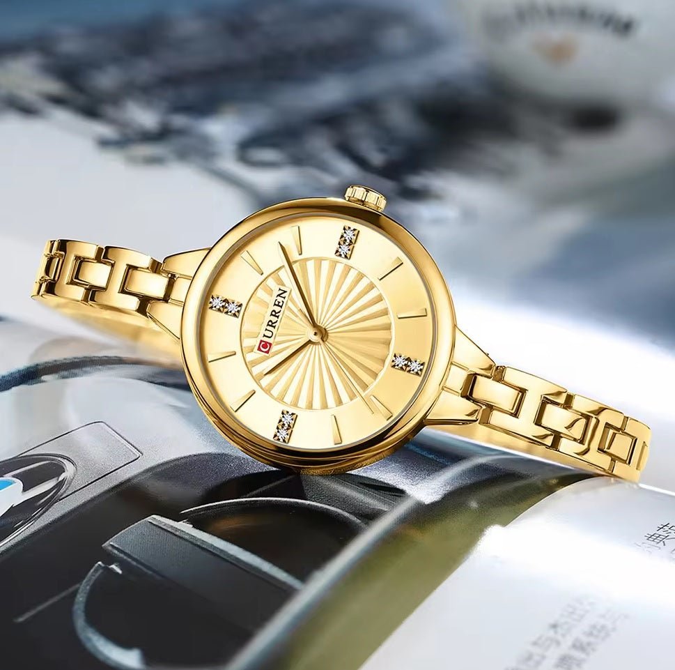 C-9097L Curren GOLDEN Dial GOLDEN Stainless Steel Chain Analog Quartz Women's fashion Watch. - Timecheck