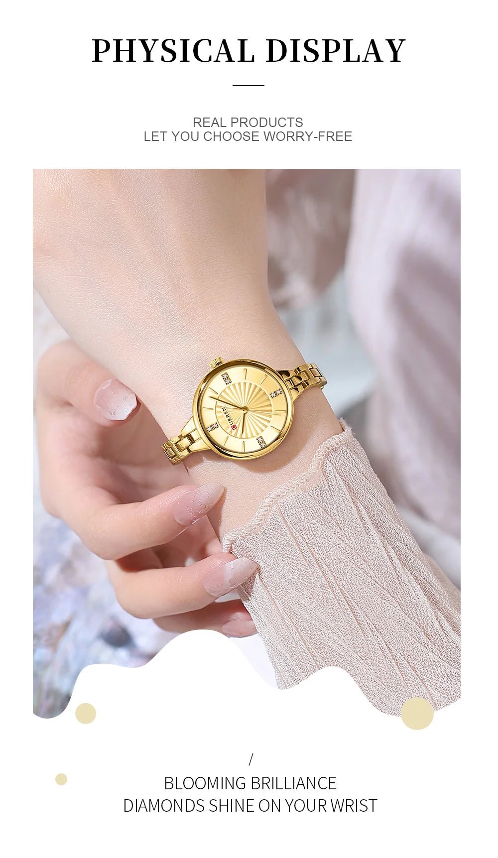 C-9097L Curren GOLDEN Dial GOLDEN Stainless Steel Chain Analog Quartz Women's fashion Watch. - Timecheck
