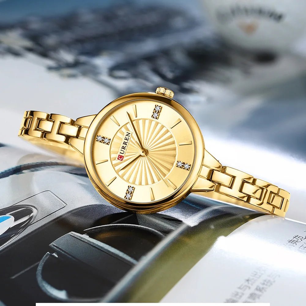 C-9097L Curren GOLDEN Dial GOLDEN Stainless Steel Chain Analog Quartz Women's fashion Watch. - Timecheck