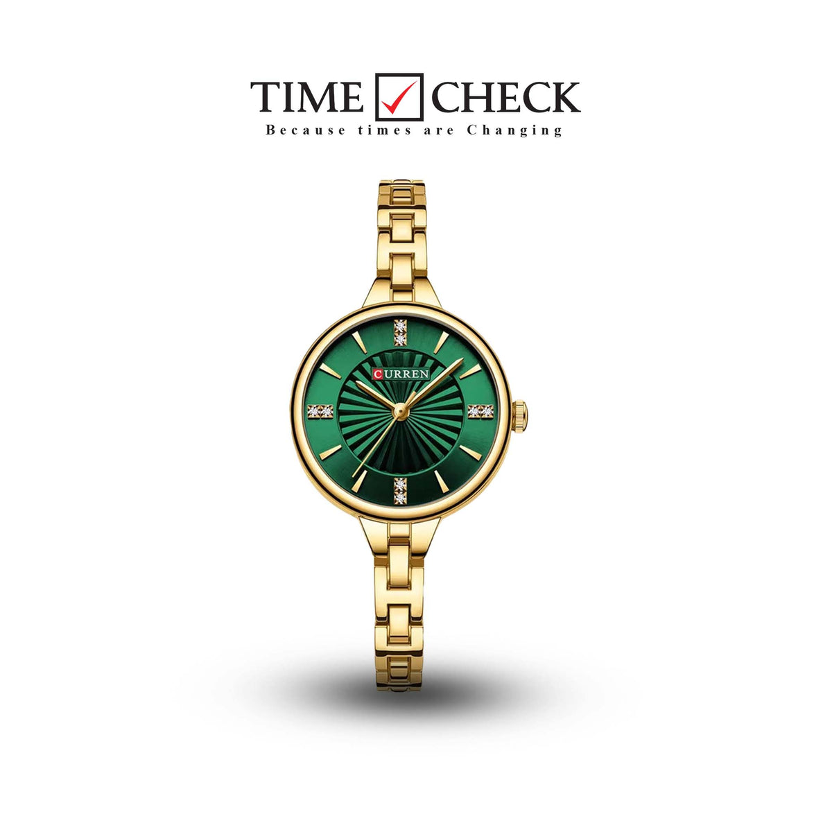 C-9097L Curren GREEN Dial GOLDEN Stainless Steel Chain Analog Quartz Women's fashion Watch. - Timecheck