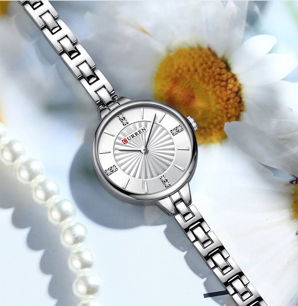 C-9097L Curren SILVER Dial SILVER Stainless Steel Chain Analog Quartz Women's fashion Watch. - Timecheck