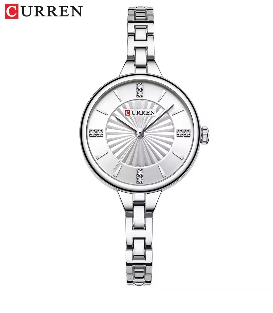 C-9097L Curren SILVER Dial SILVER Stainless Steel Chain Analog Quartz Women's fashion Watch. - Timecheck
