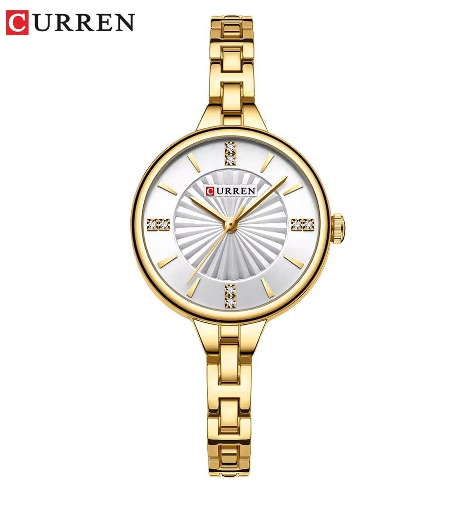 C-9097L Curren WHITE Dial GOLDEN Stainless Steel Chain Analog Quartz Women's fashion Watch. - Timecheck